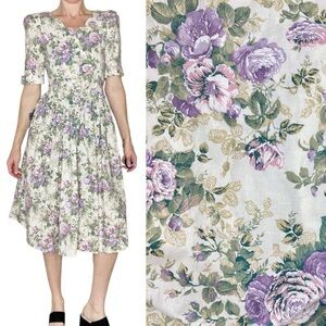 Vintage 80’s Benson & Smith Purple Floral Coquette Knee-Length Dress